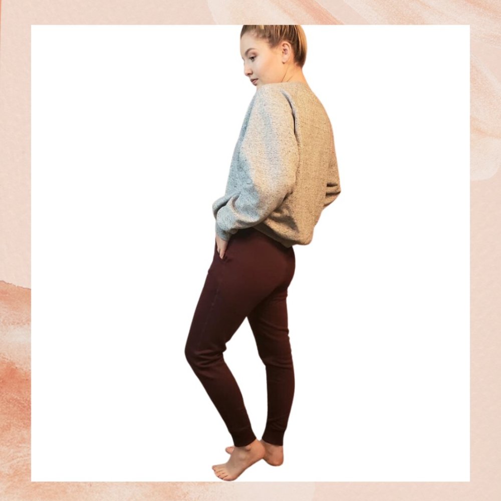 Burgundy Soft Fleece Jogger Drawstring Sweatpants - Picture 3 of 4